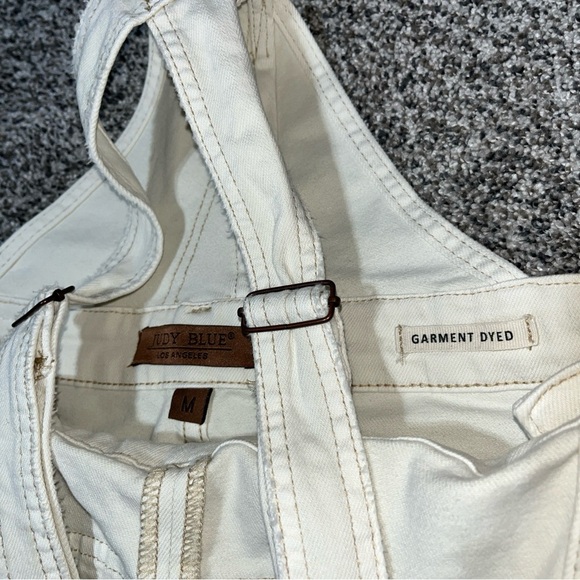Judy Blue Overalls M Garment Dyed Straight Leg Ecru Off-White Stretch Denim Note - Picture 9 of 16